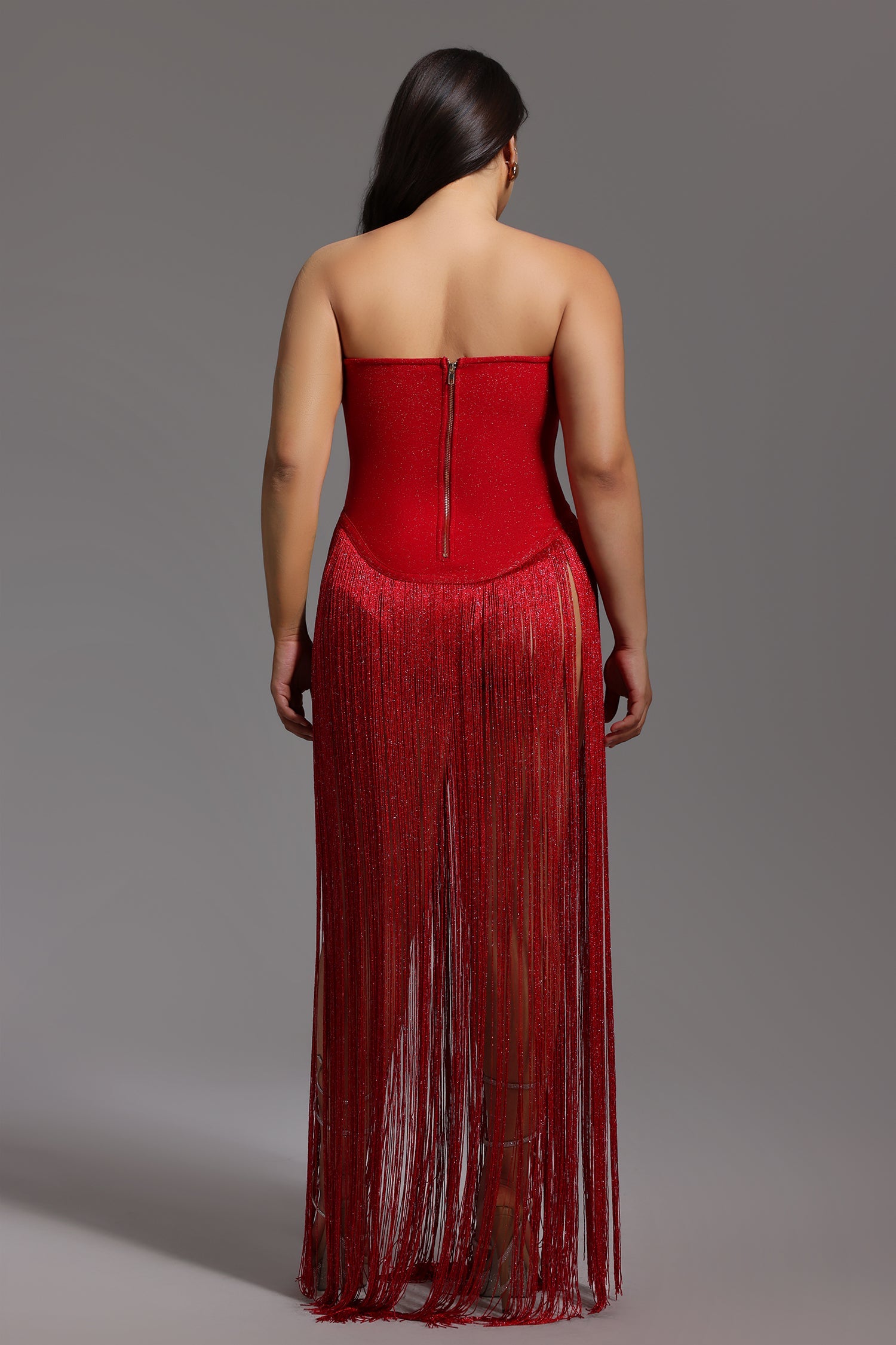 Valentina Strapless Fringe Dress D240500121