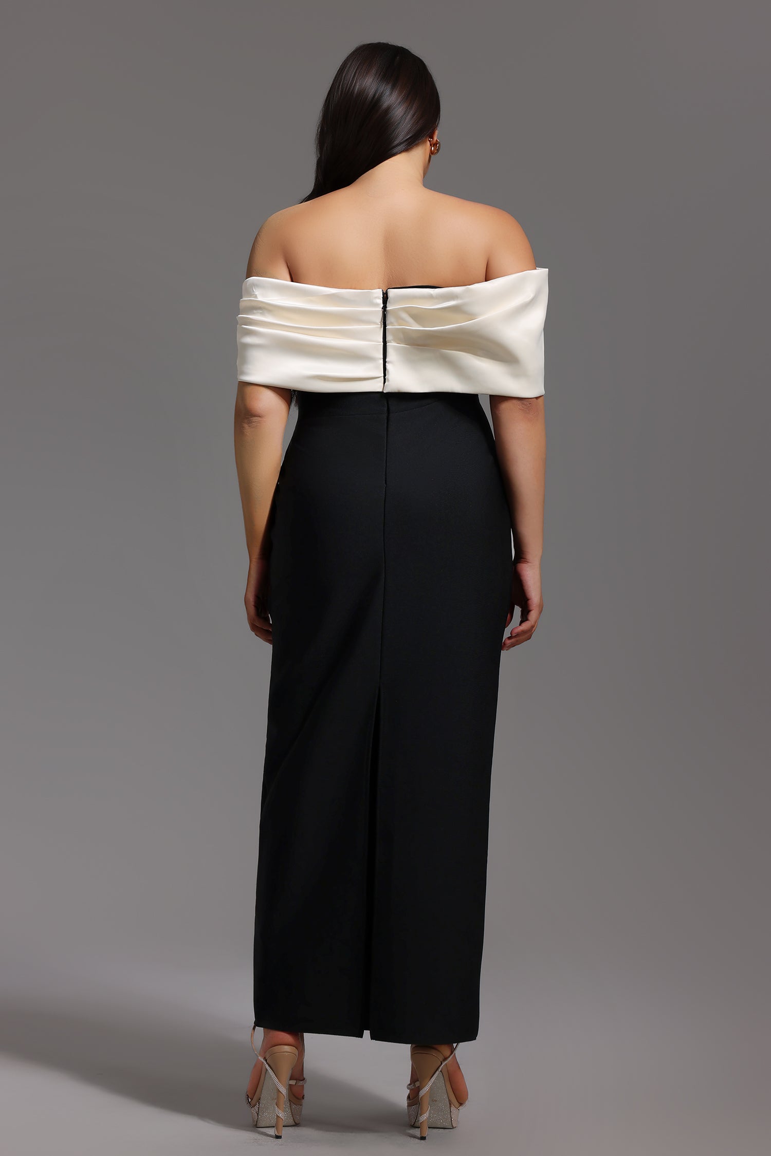 Lala Off-The-Shoulder Fold Bandage Maxi Dress D250301631