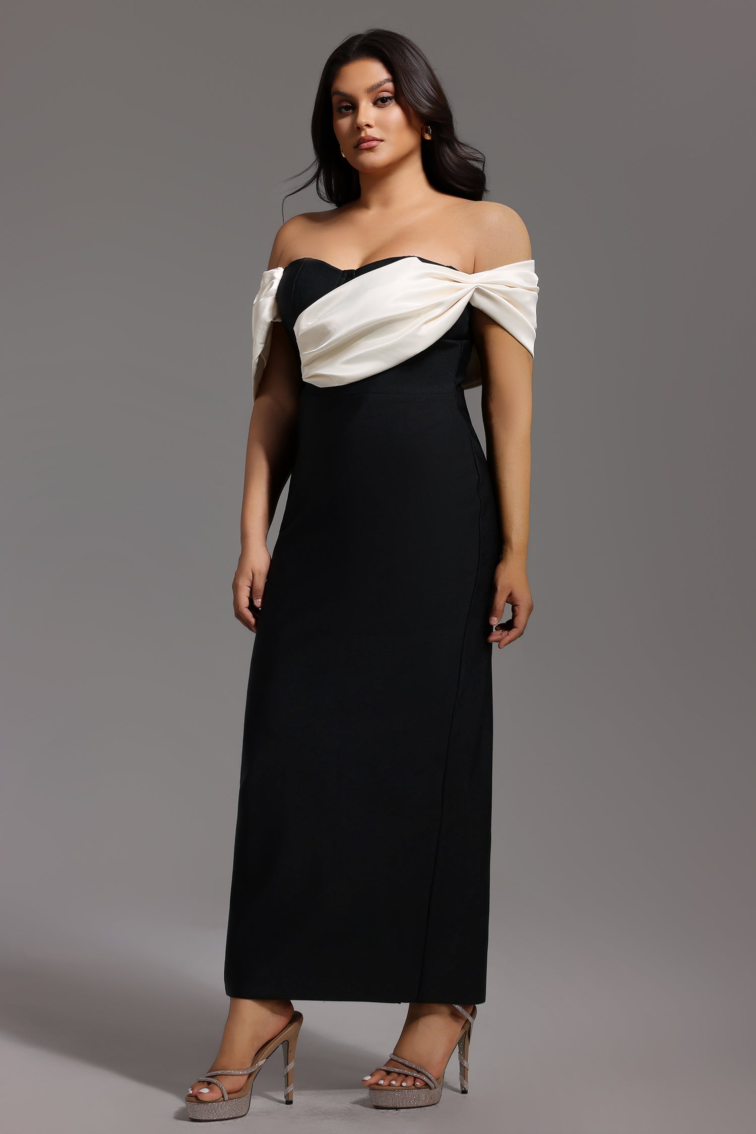 Lala Off-The-Shoulder Fold Bandage Maxi Dress D250301631