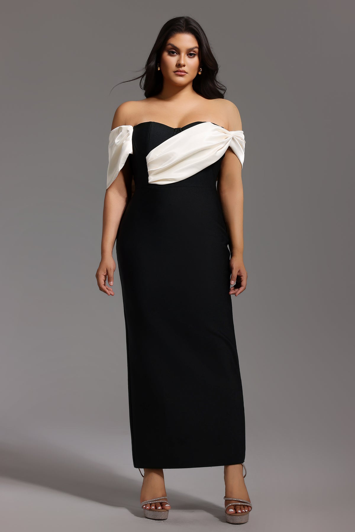 Lala Off-The-Shoulder Fold Bandage Maxi Dress D250301631
