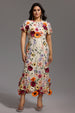 Naya Short Sleeve Round Neck Flowers Fishtail Midi Dress by Bella Barnett