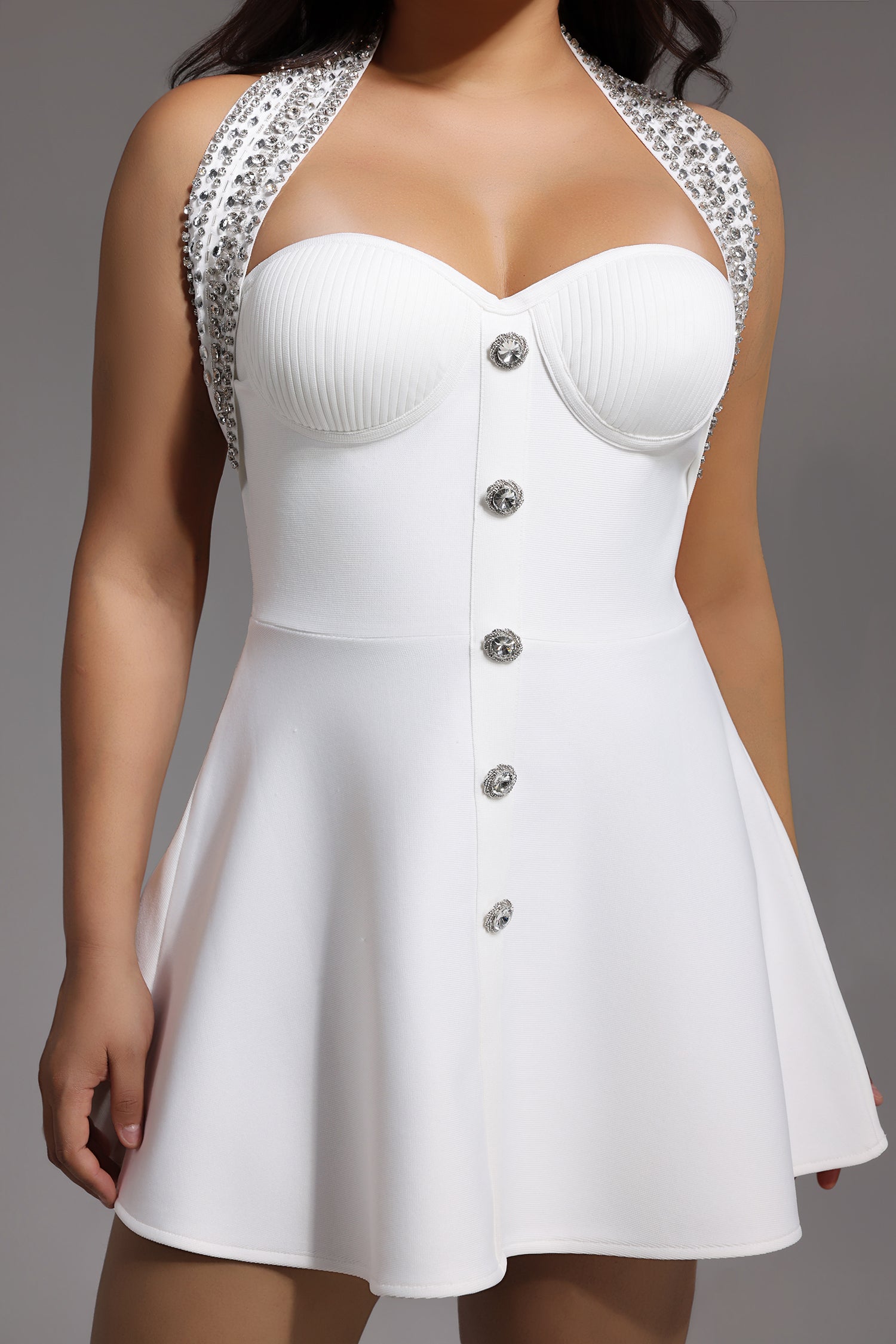 Yuyo Halter Sleeveless Diamond Mini Dress D250401424