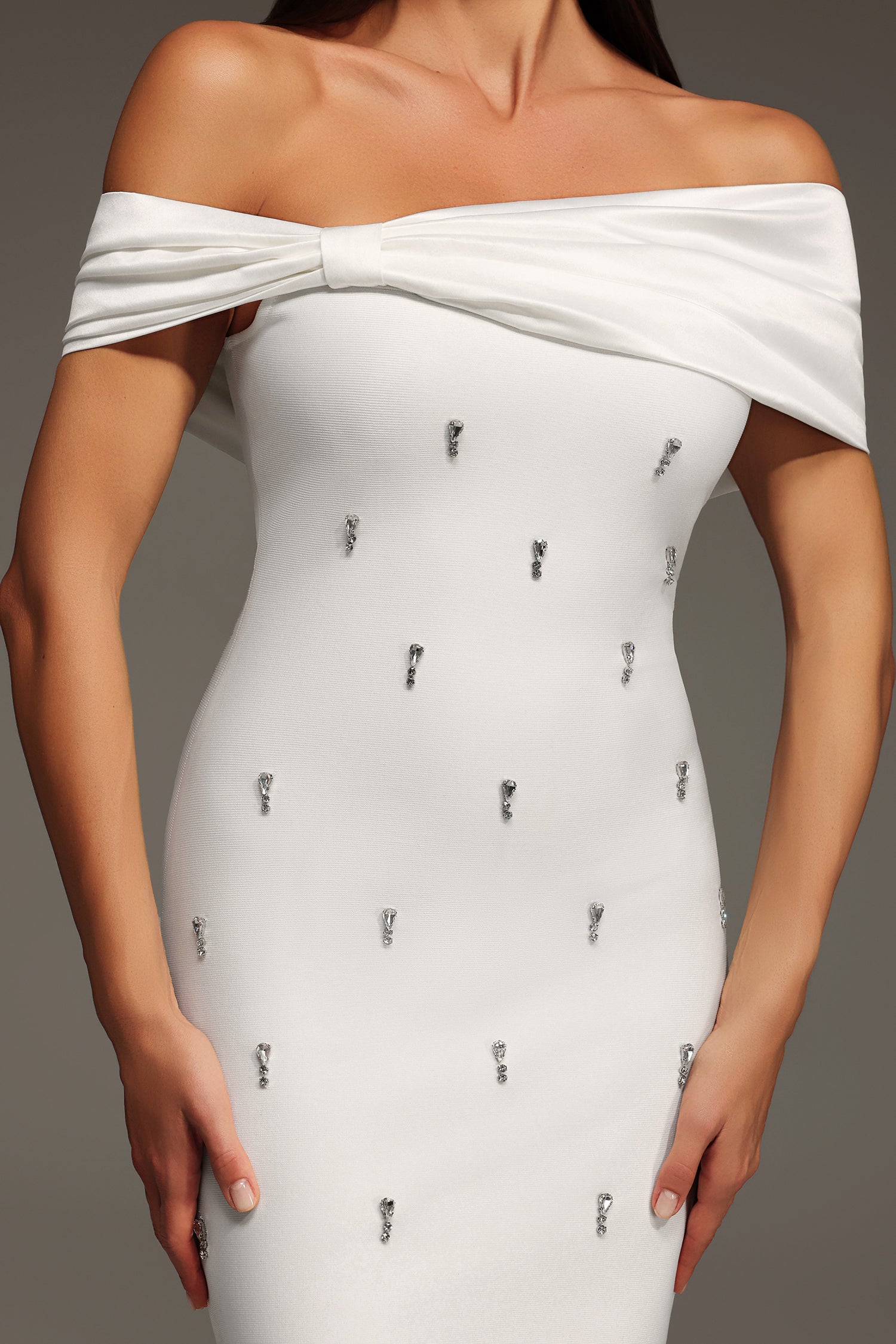 Verney Off The Shoulder Bow Diamond Bandage Mini Dress D2507050201