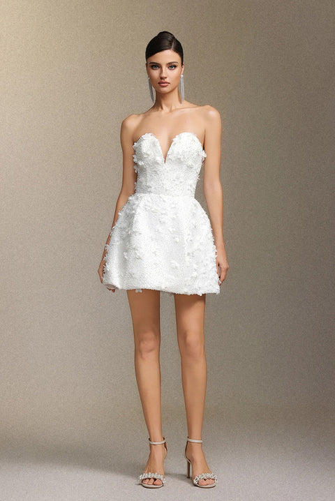 Yamaly Beaded V-neck Strapless Mini Skirt by Skye&Iris