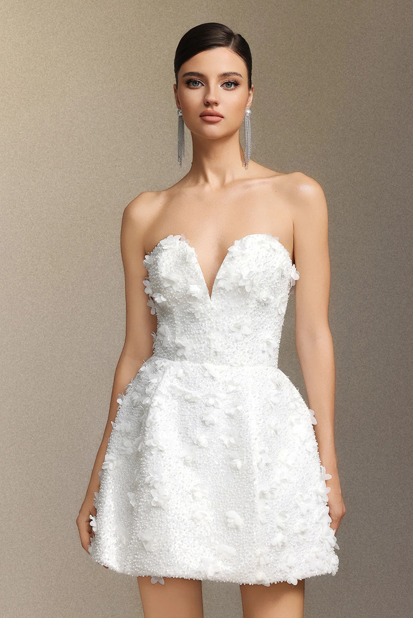 Yamaly Beaded V-neck Strapless Mini Skirt W250704202