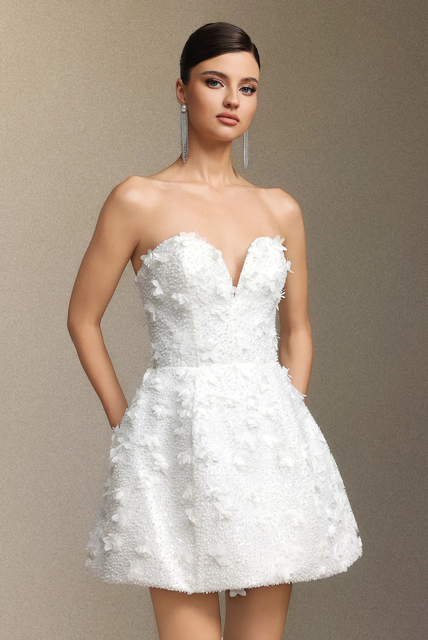 Yamaly Beaded V-neck Strapless Mini Skirt W250704202