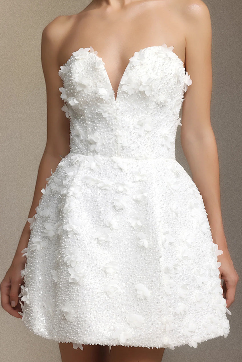 Yamaly Beaded V-neck Strapless Mini Skirt W250704202