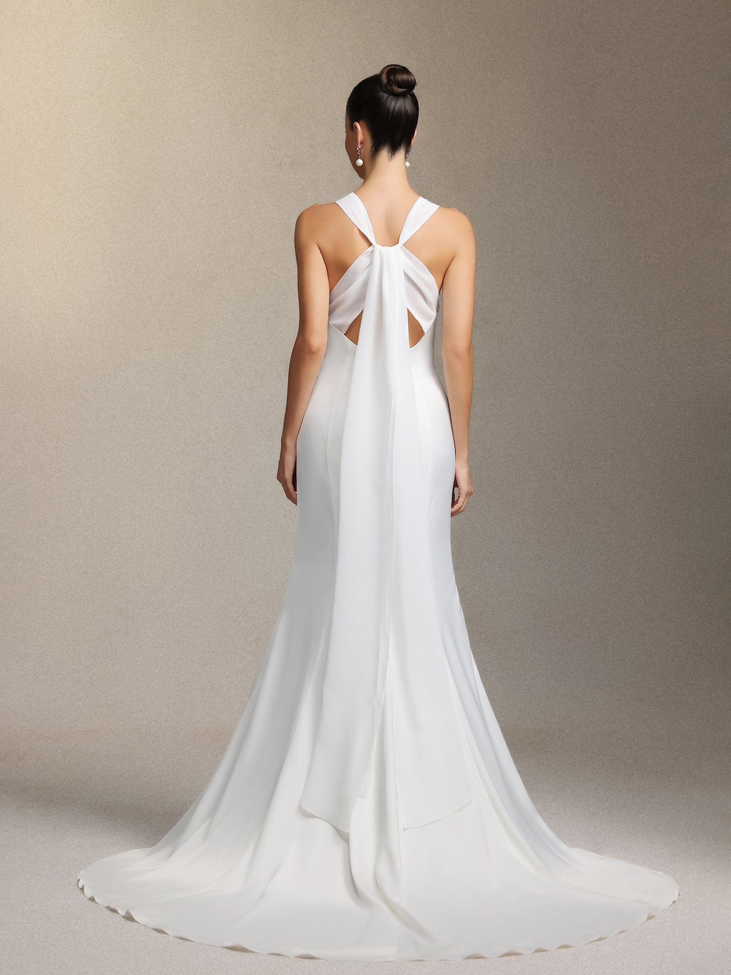 Lilac Deep V-neck Lace Tulle Maxi Wedding Dress W250706326-White