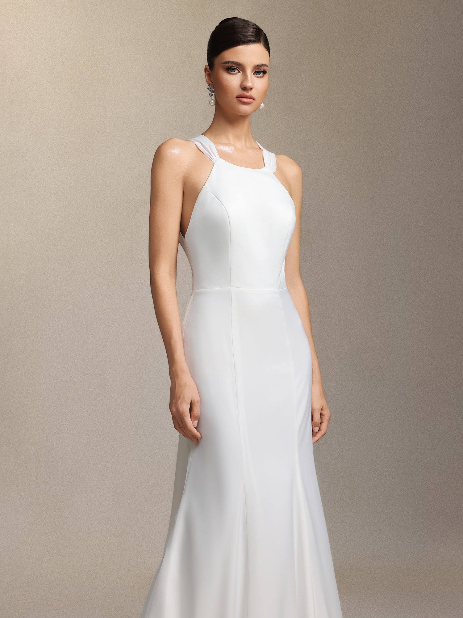 Lilac Deep V-neck Lace Tulle Maxi Wedding Dress W250706326-White