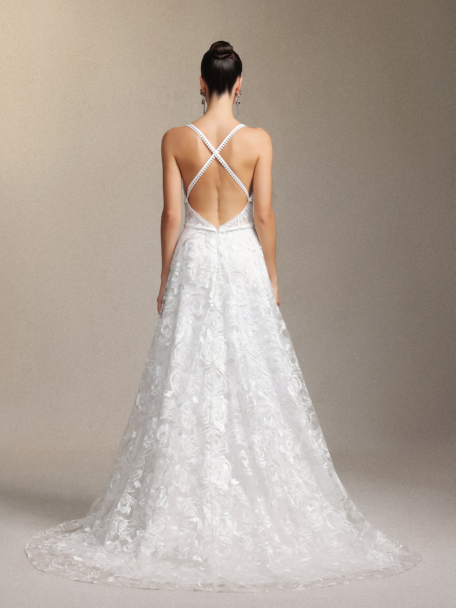 Ralaya Deep V-neck Lace Halter Maxi Wedding Dress W250706322