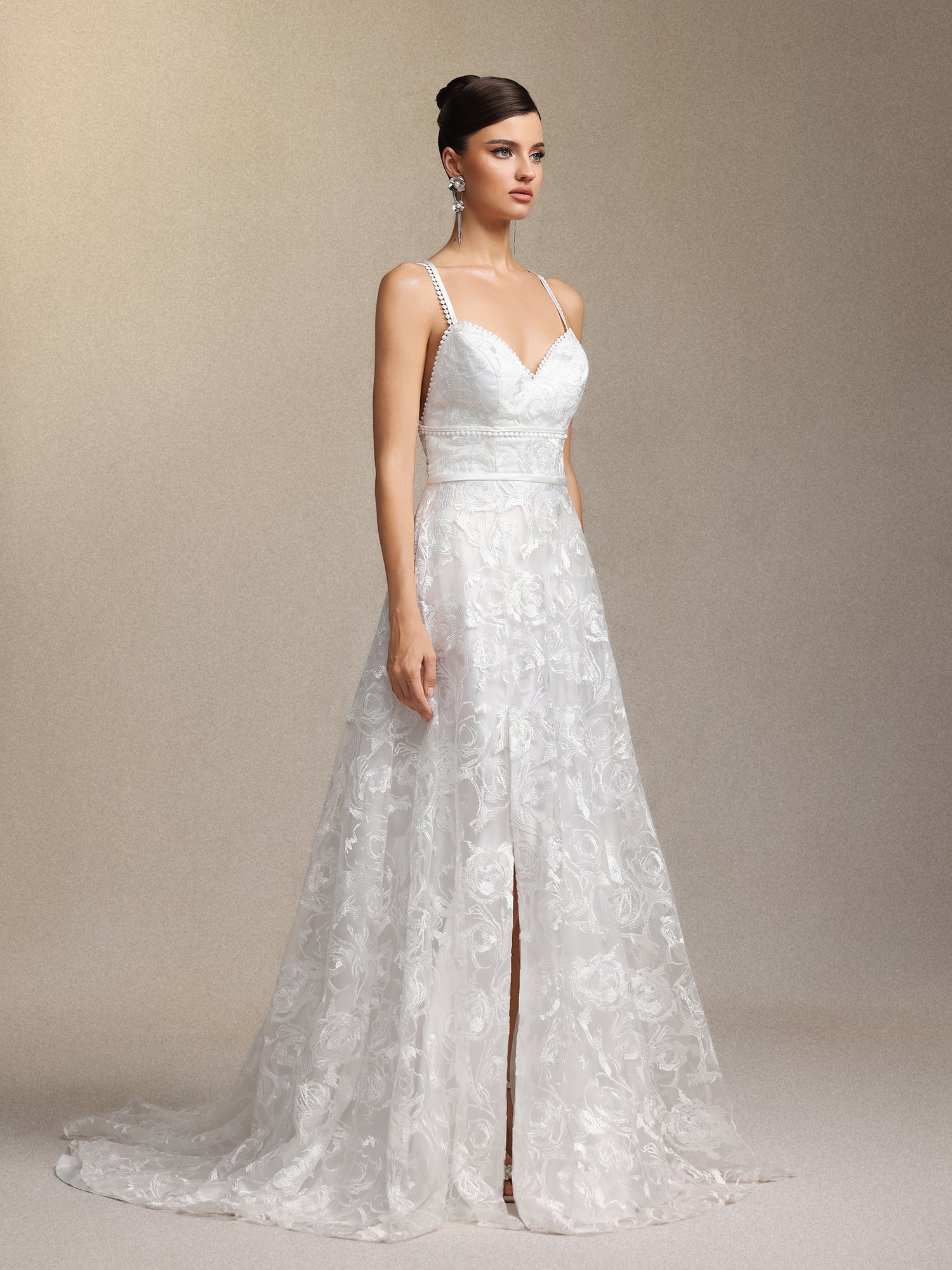 Ralaya Deep V-neck Lace Halter Maxi Wedding Dress W250706322