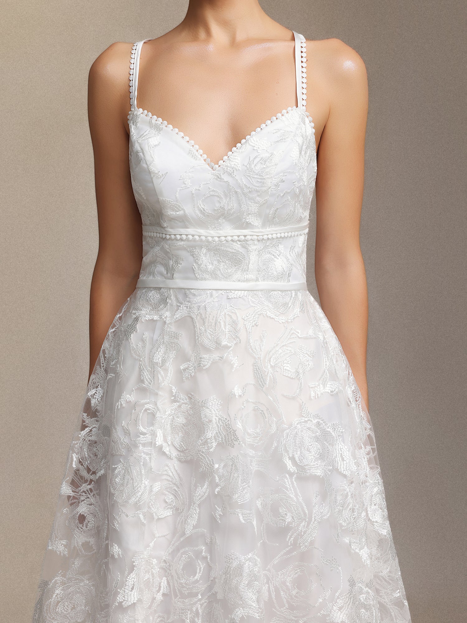 Ralaya Deep V-neck Lace Halter Maxi Wedding Dress W250706322