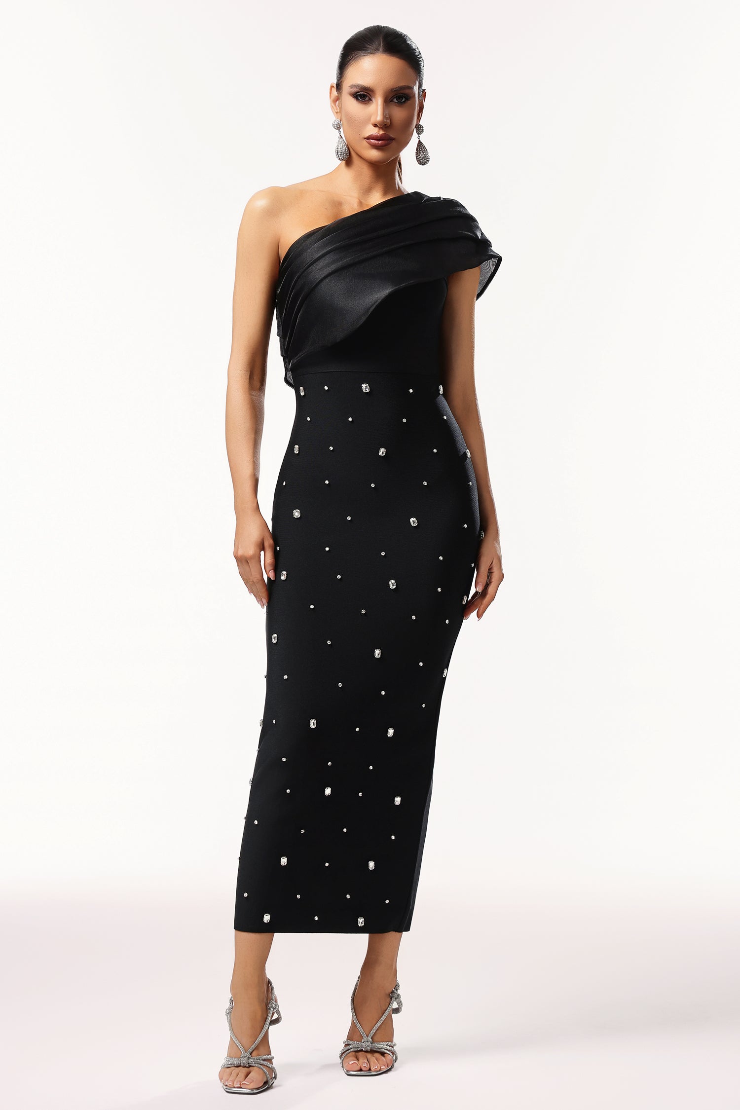 Ninon One Shoulder Sleeveless Diamond Bandage Maxi Dress D250801333