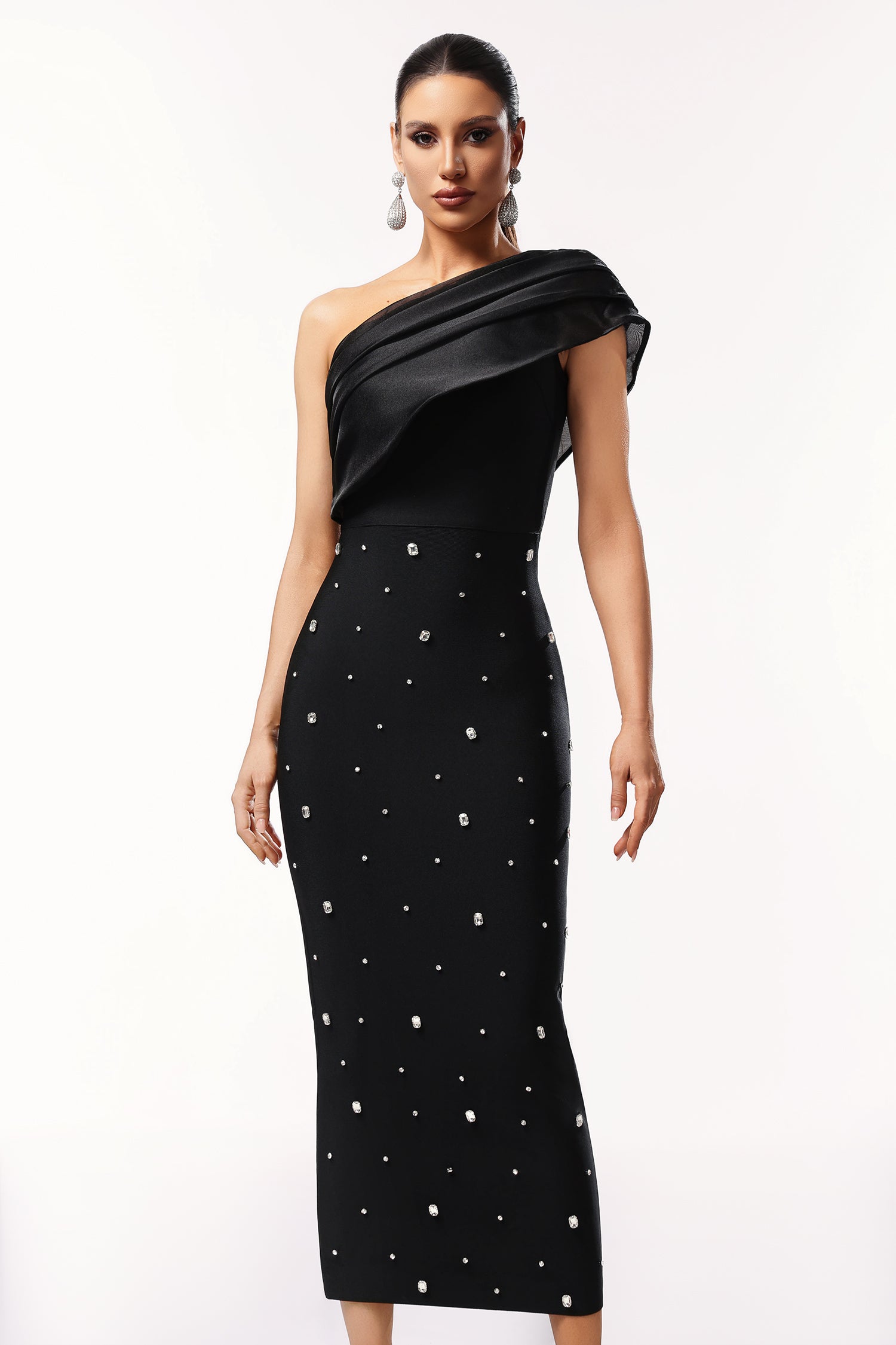 Ninon One Shoulder Sleeveless Diamond Bandage Maxi Dress D250801333