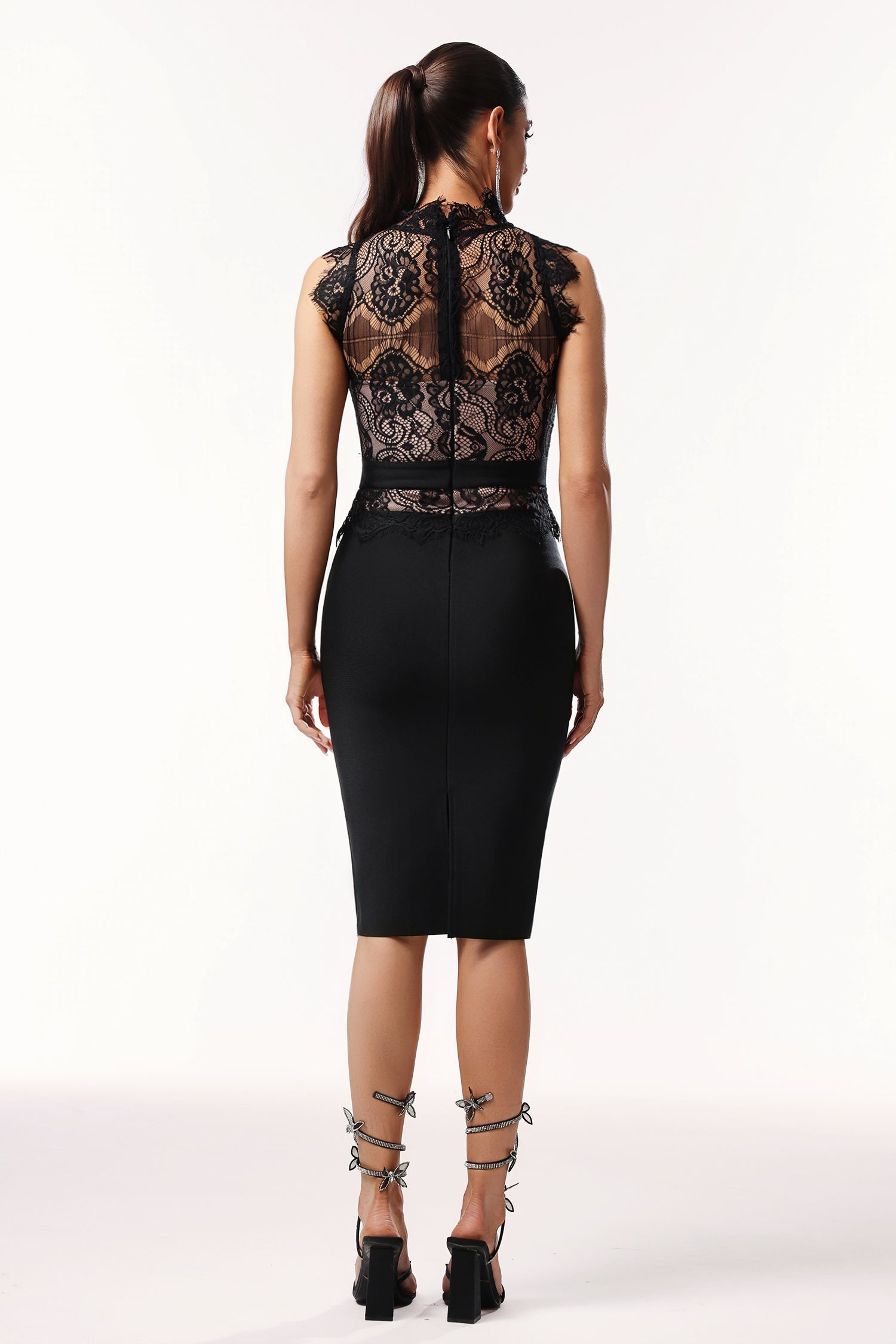 Priscilla Sleeveless Lace Bandage Midi Dress D250801306
