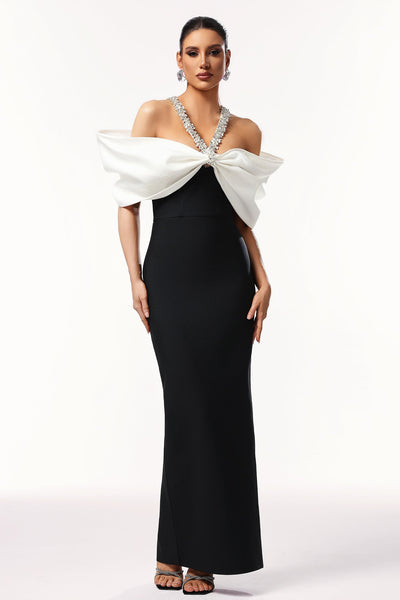 Lucifa Halter Sleeveless Bow Diamond Ribbon Bandage Maxi Dress by Bella Barnett