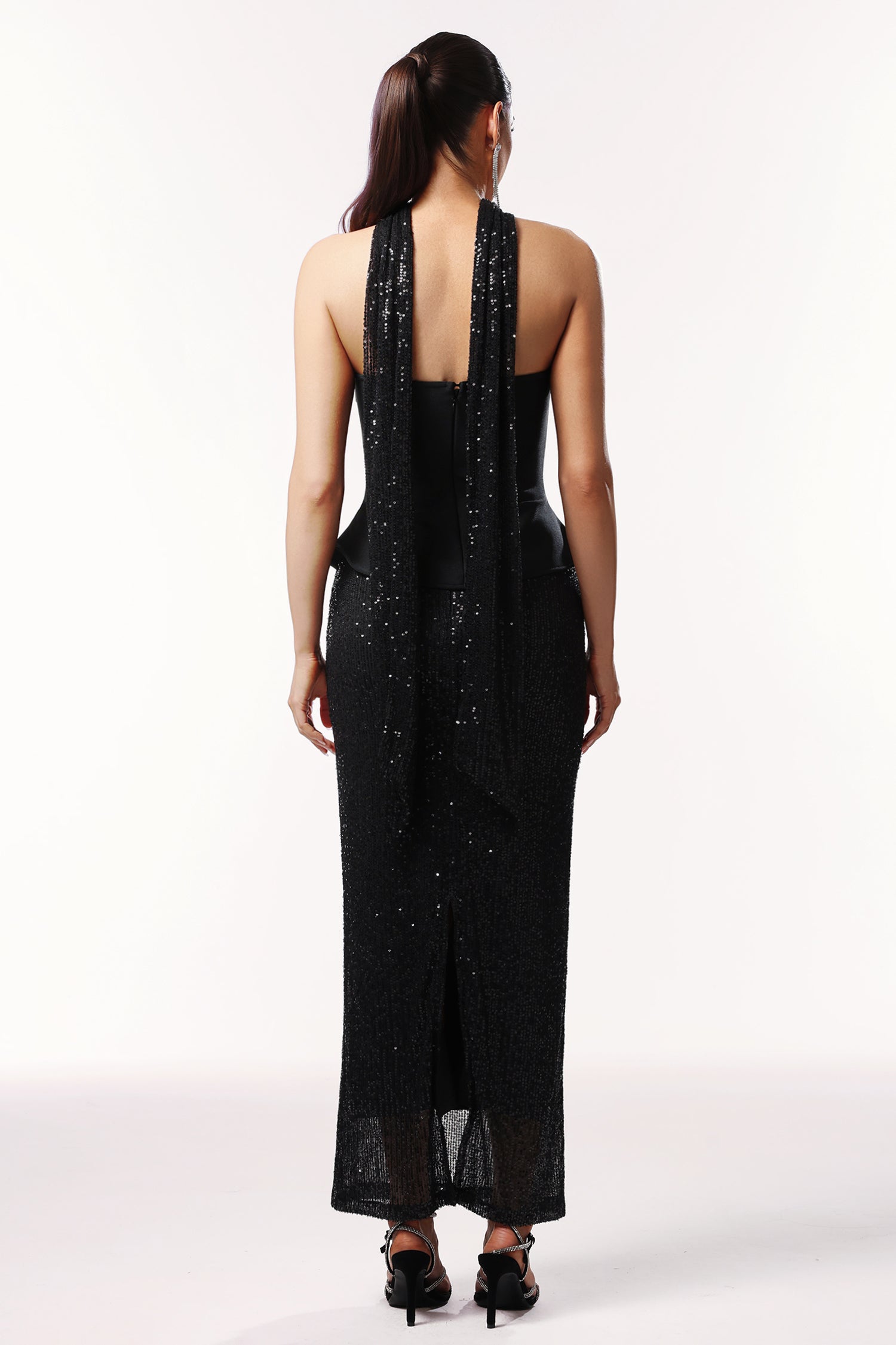 Kale Sleeveless Ribbon Sequins Bandage Maxi Two-Piece Set D250801334
