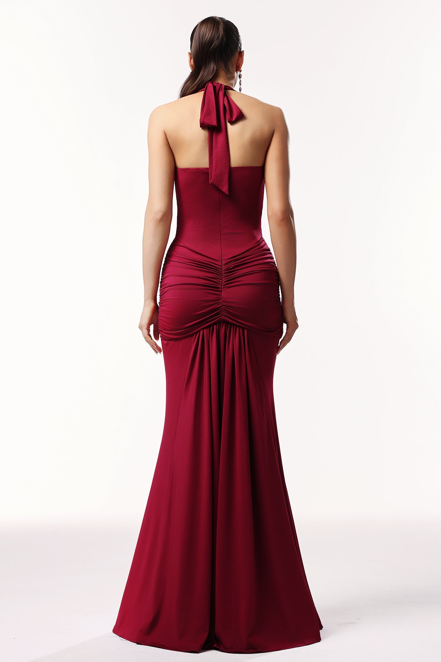 Elsie Halter Sleeveless V-Neck Wrinkles Maxi Dress D250801316