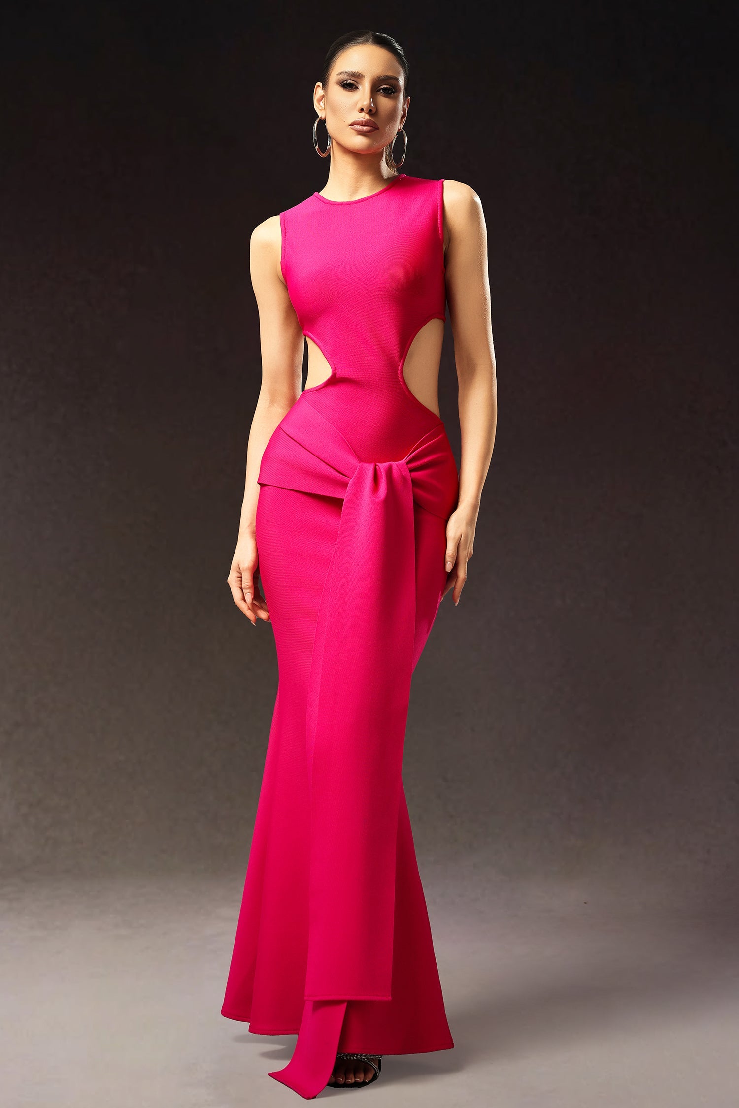 Tinnie Sleeveless Hollow Out Ribbon Bandage Maxi Dress D250704302