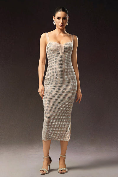 Gold - Logan Sleeveless Diamond Midi Dress by Bella Barnett