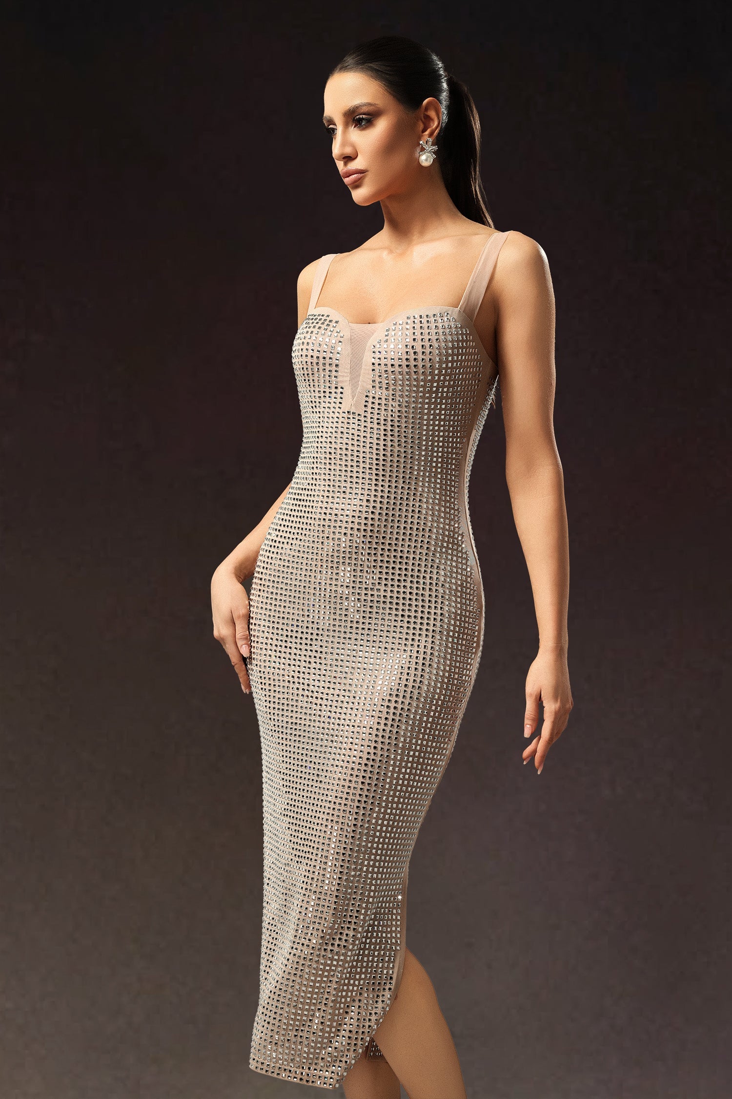 Logan Sleeveless Diamond Midi Dress D250701568