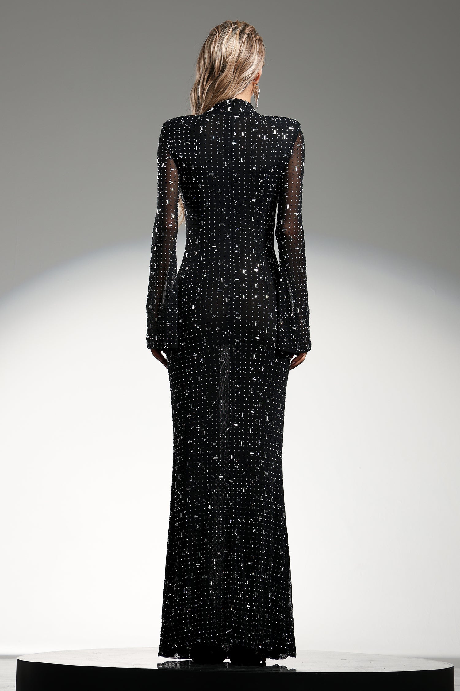 Gilian Long Sleeves High Neck Diamond Maxi Dress D241201509