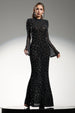 Gilian Long Sleeves High Neck Diamond Maxi Dress by Bella Barnett