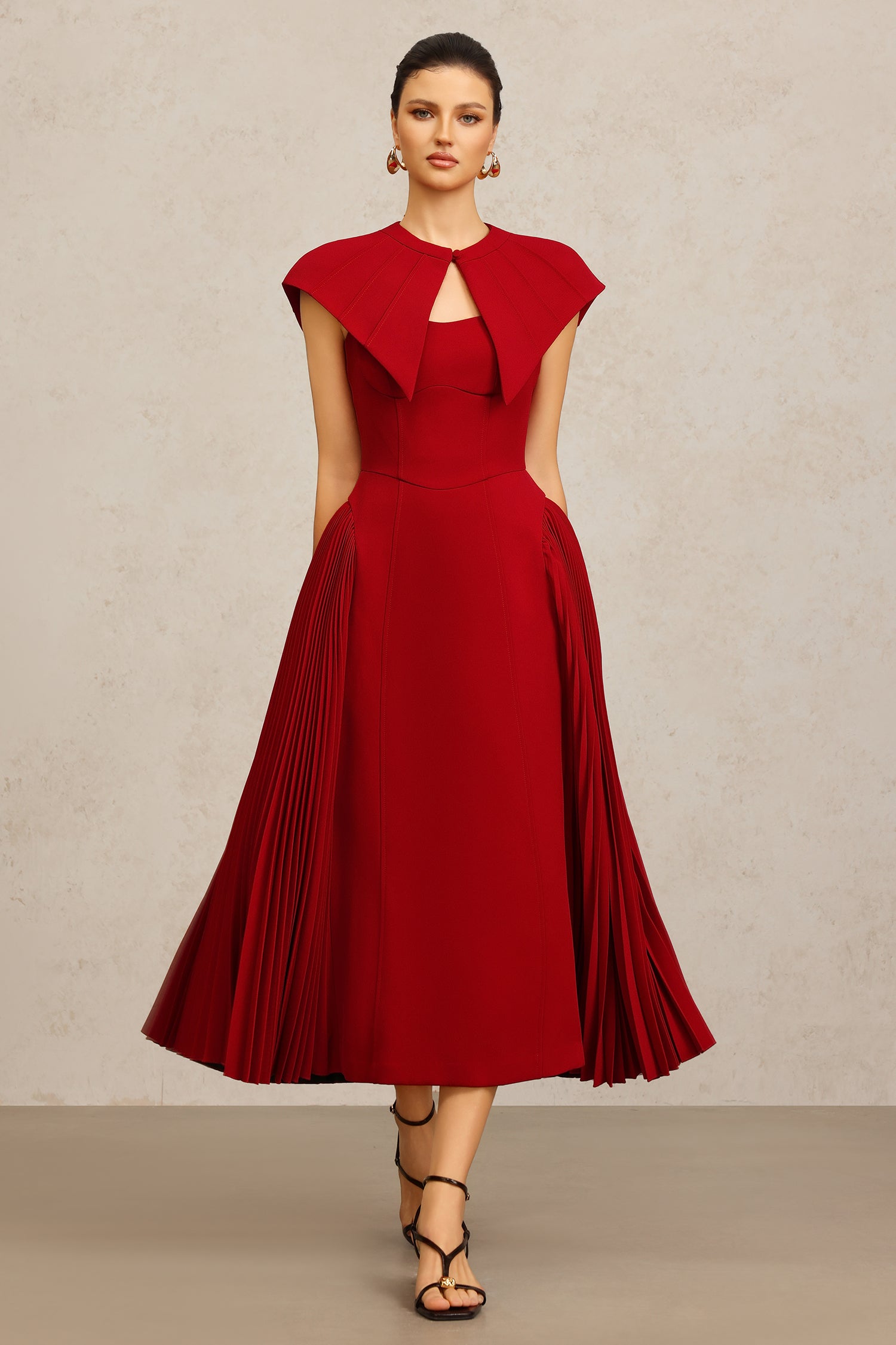 Verna Halter Folds Maxi Dress C250800012