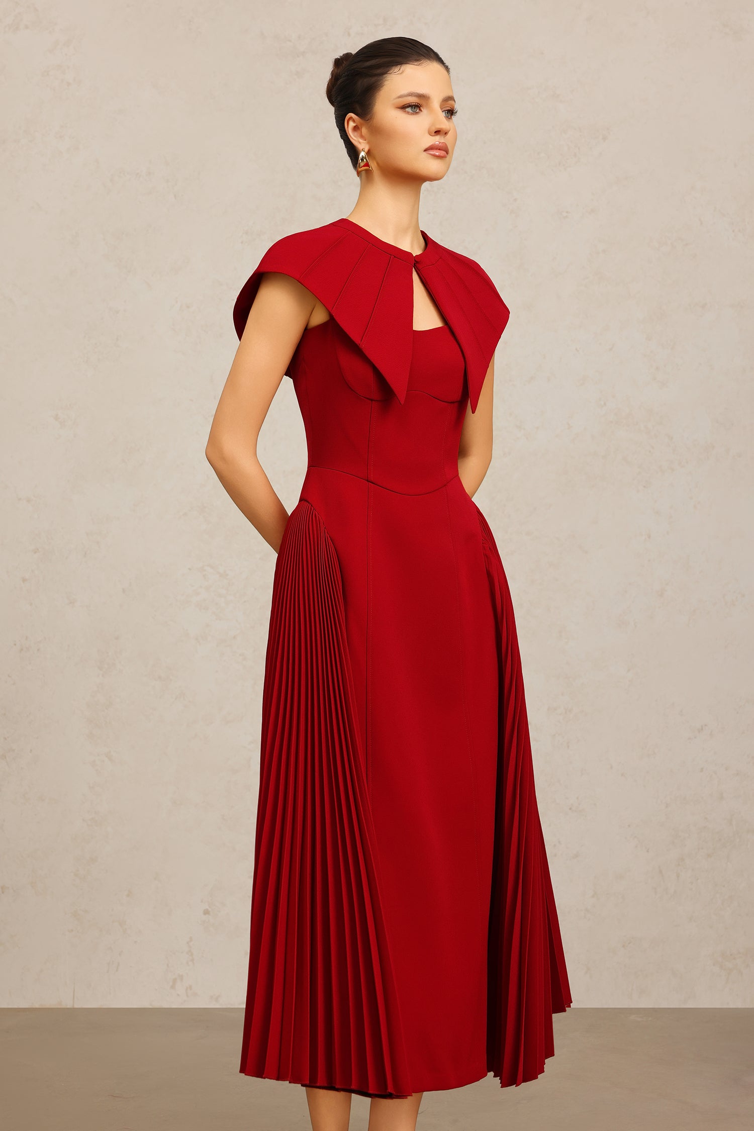 Verna Halter Folds Maxi Dress C250800012