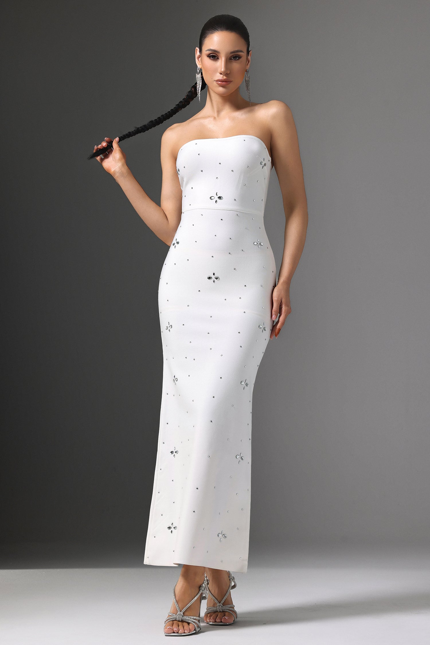Xacier Strapless Rhinestone Bandage Maxi Dress D250901225
