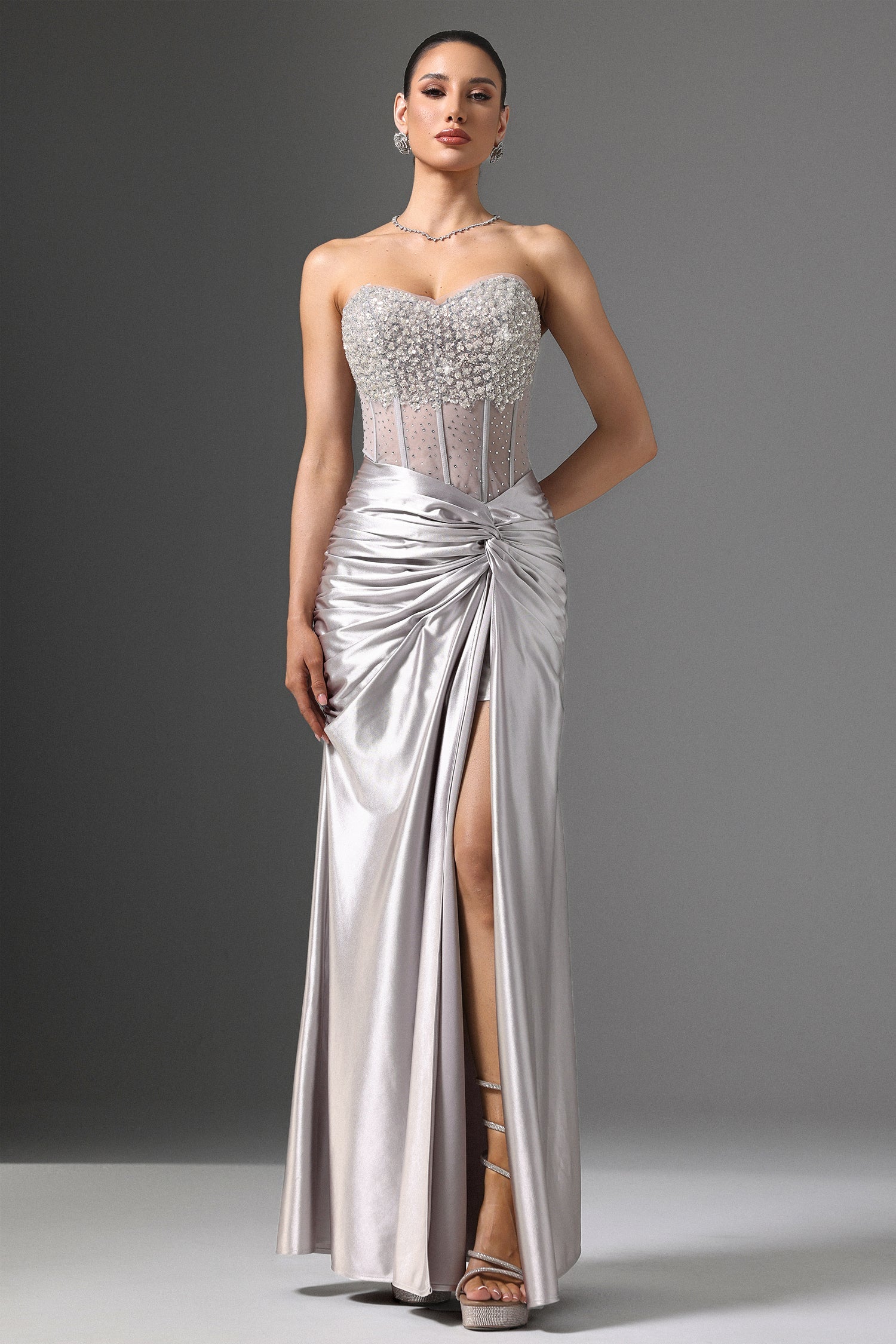 Denny Strapless Sequin High Slit Maxi Dress D250901237
