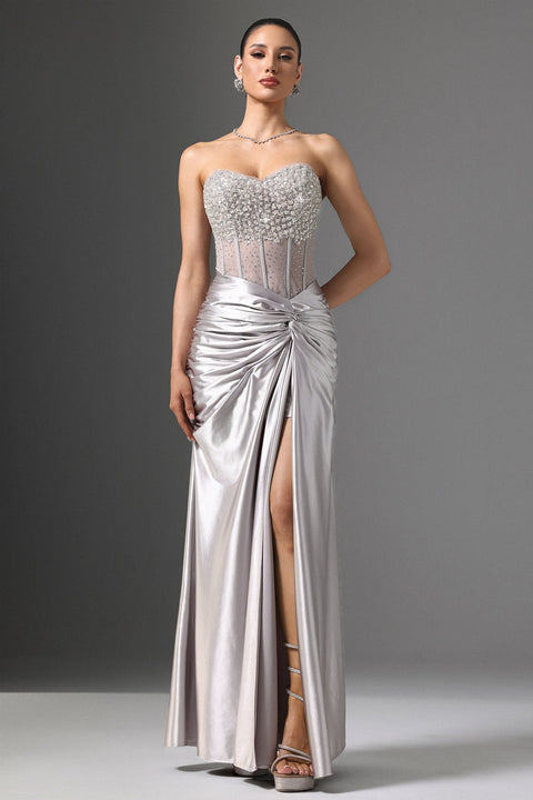 Denny Strapless Sequin High Slit Maxi Dress by Bella Barnett