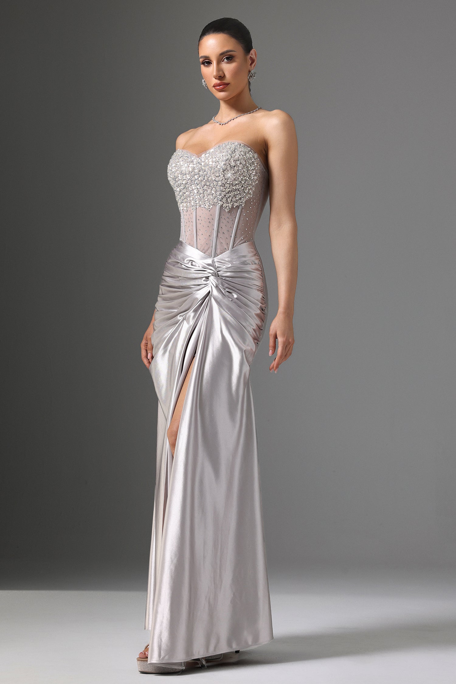 Denny Strapless Sequin High Slit Maxi Dress D250901237