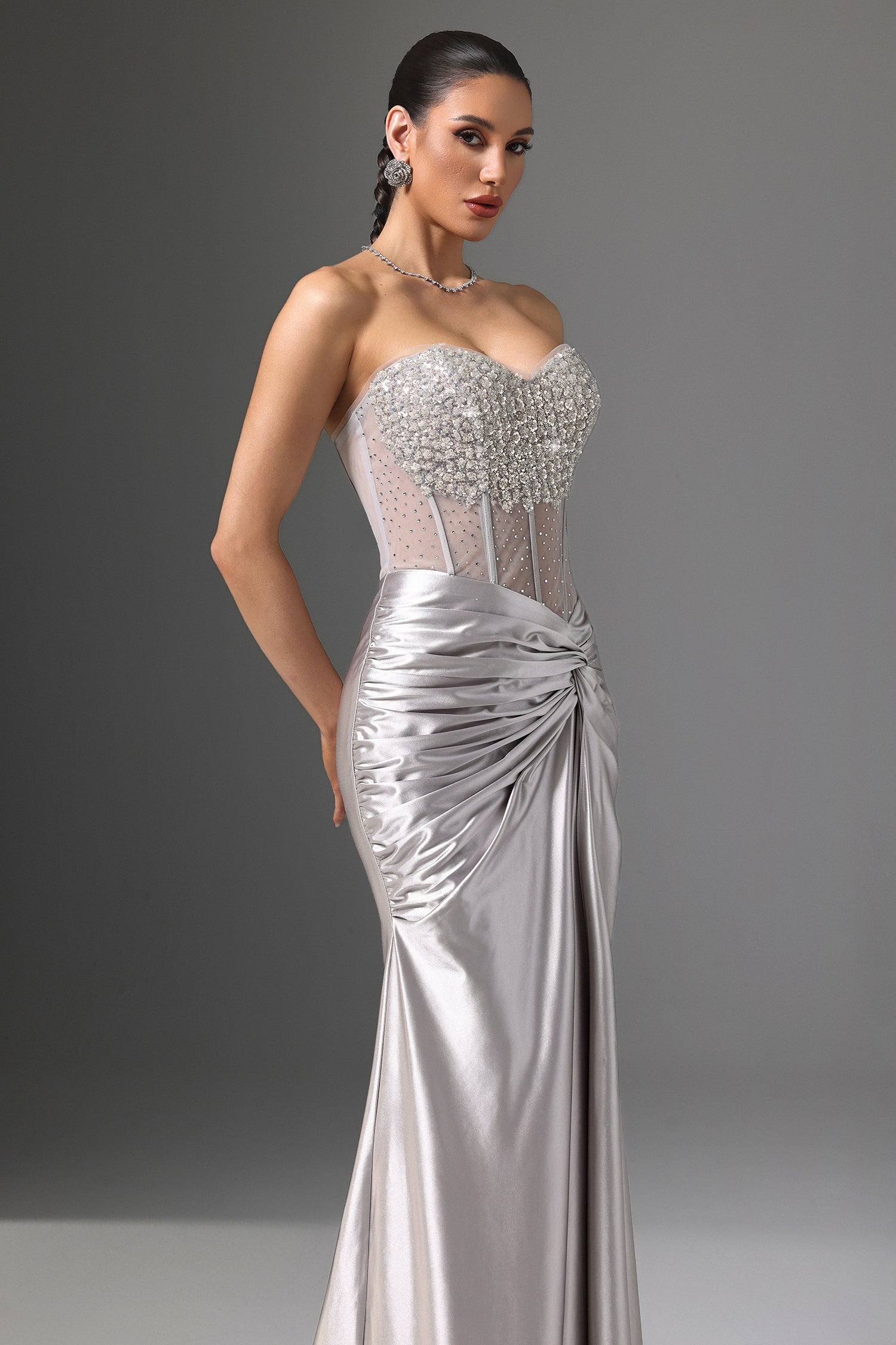 Denny Strapless Sequin High Slit Maxi Dress D250901237
