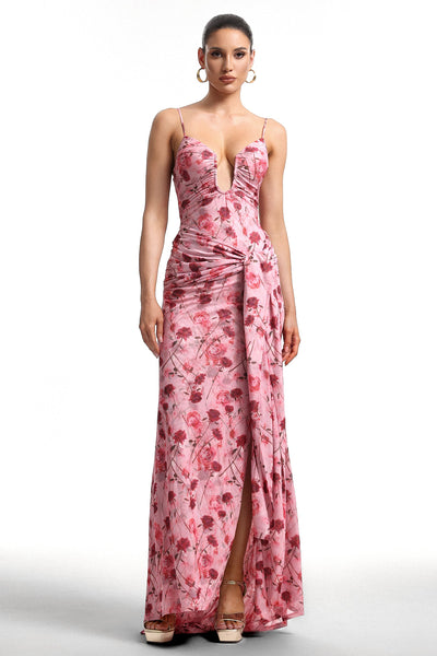 Red - Moto Pink Floral Print Cami Maxi Dress by Bella Barnett
