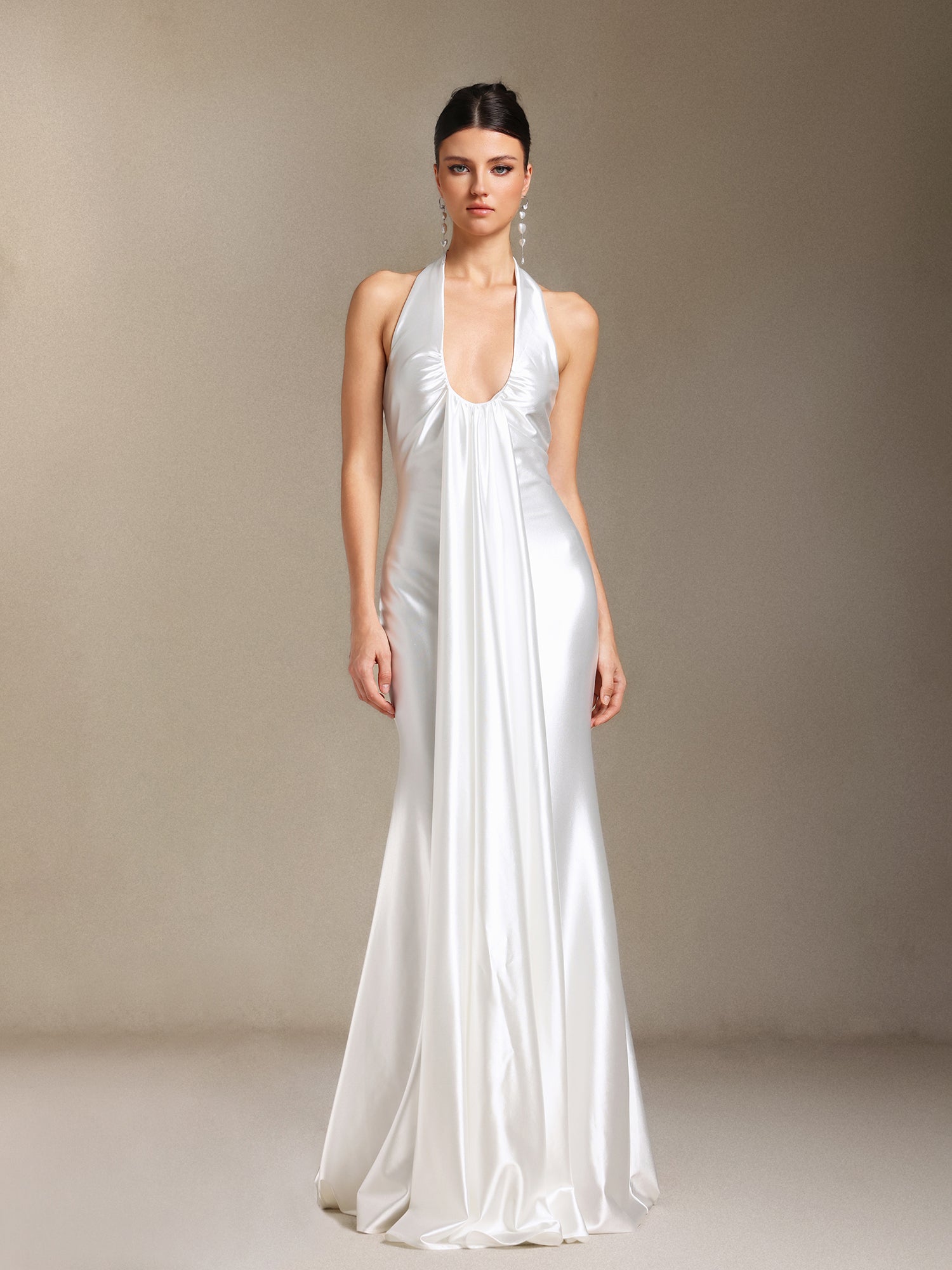 Loretta Hanging Neck Fold Backless Maxi Formal Dress W250600101