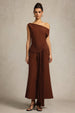 Paulina Oblique Shoulder Sleeveless Folds Brown Midi Dress by Bella Barnett