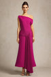 Paulina Oblique Shoulder Sleeveless Folds RosePink Midi Dress by Bella Barnett