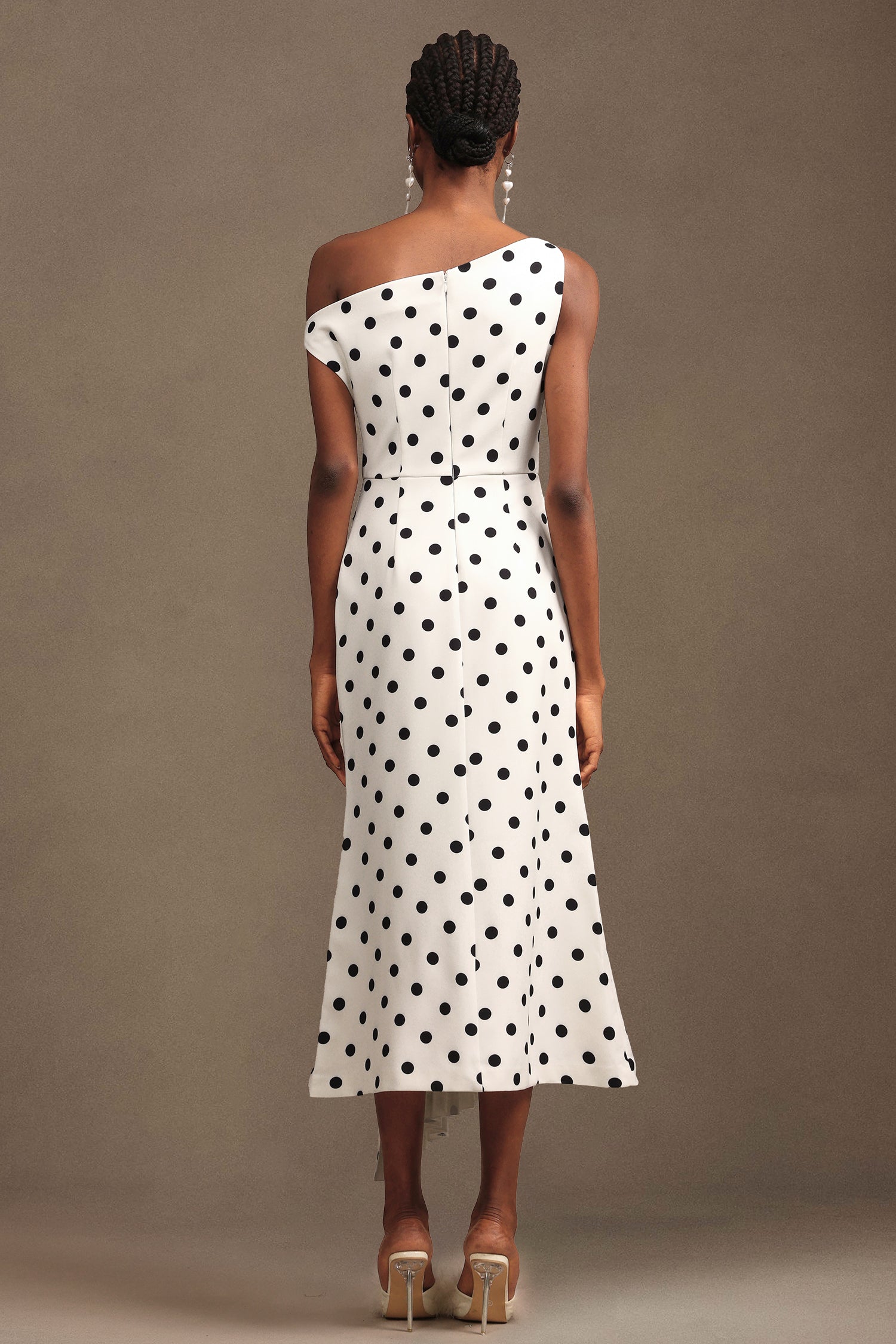 Hutuny Polka Dot One Shoulder Fold Maxi Dress D250705101