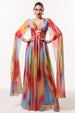 Zelda Sexy Flowy V Neck Cape Sleeve Abstract Print Maxi Dress by Bella Barnett