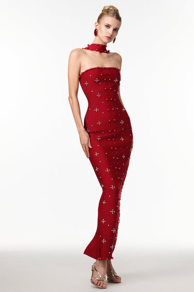Nesya Sleeveless Pearl Wine Bandage Maxi Dress by Bella Barnett
