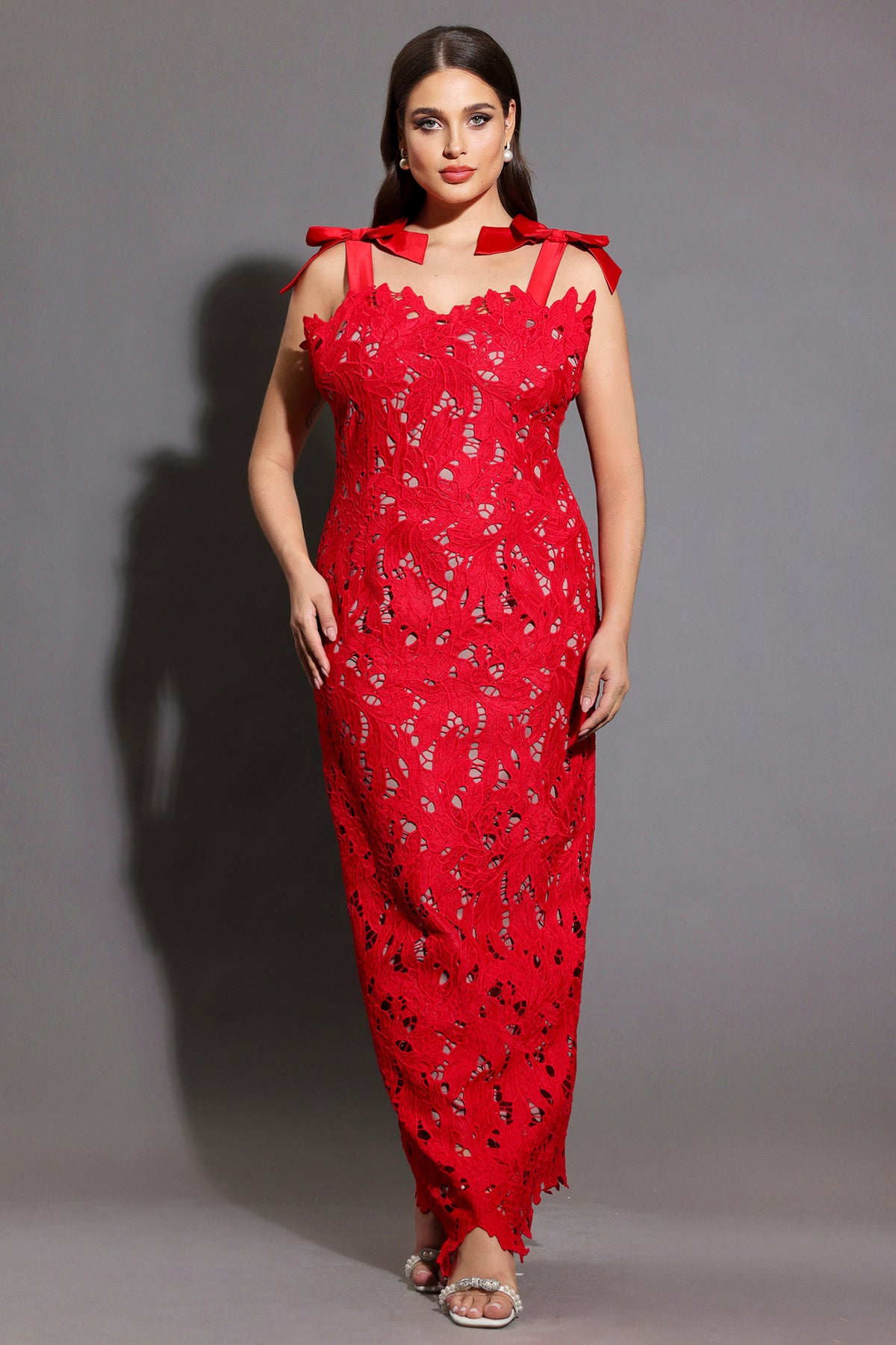 Teela Bows Lace Sleeveless Maxi Dress D250201541