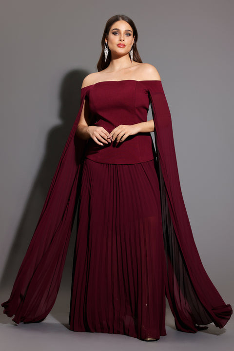 Solvia Off The Shoulder Long Sleeves Ruched Maxi Dress by Bella Barnett