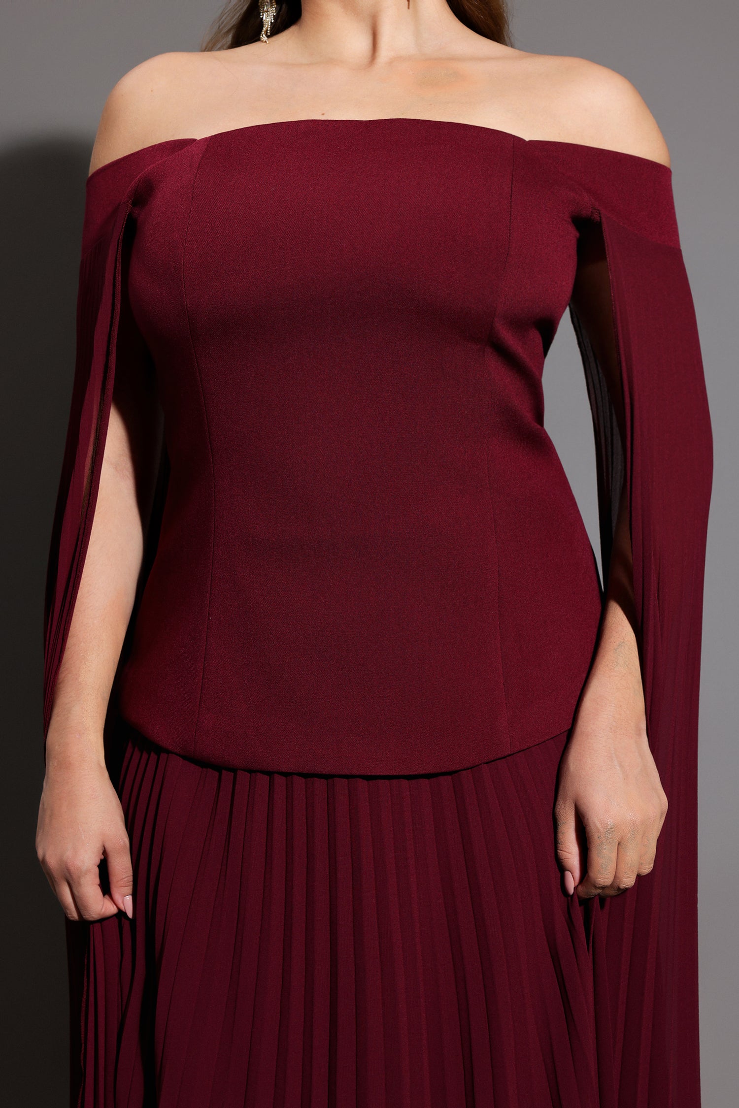 Solvia Off The Shoulder Long Sleeves Ruched Maxi Dress D250801408