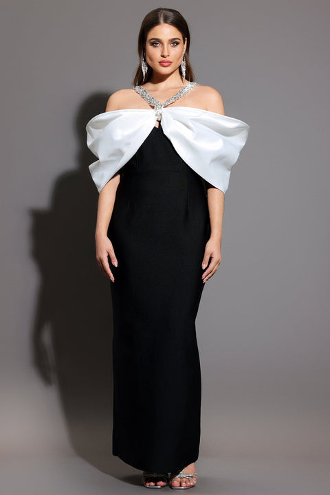 Lucifa Halter Sleeveless Bow Diamond Ribbon Bandage Maxi Dress by Bella Barnett