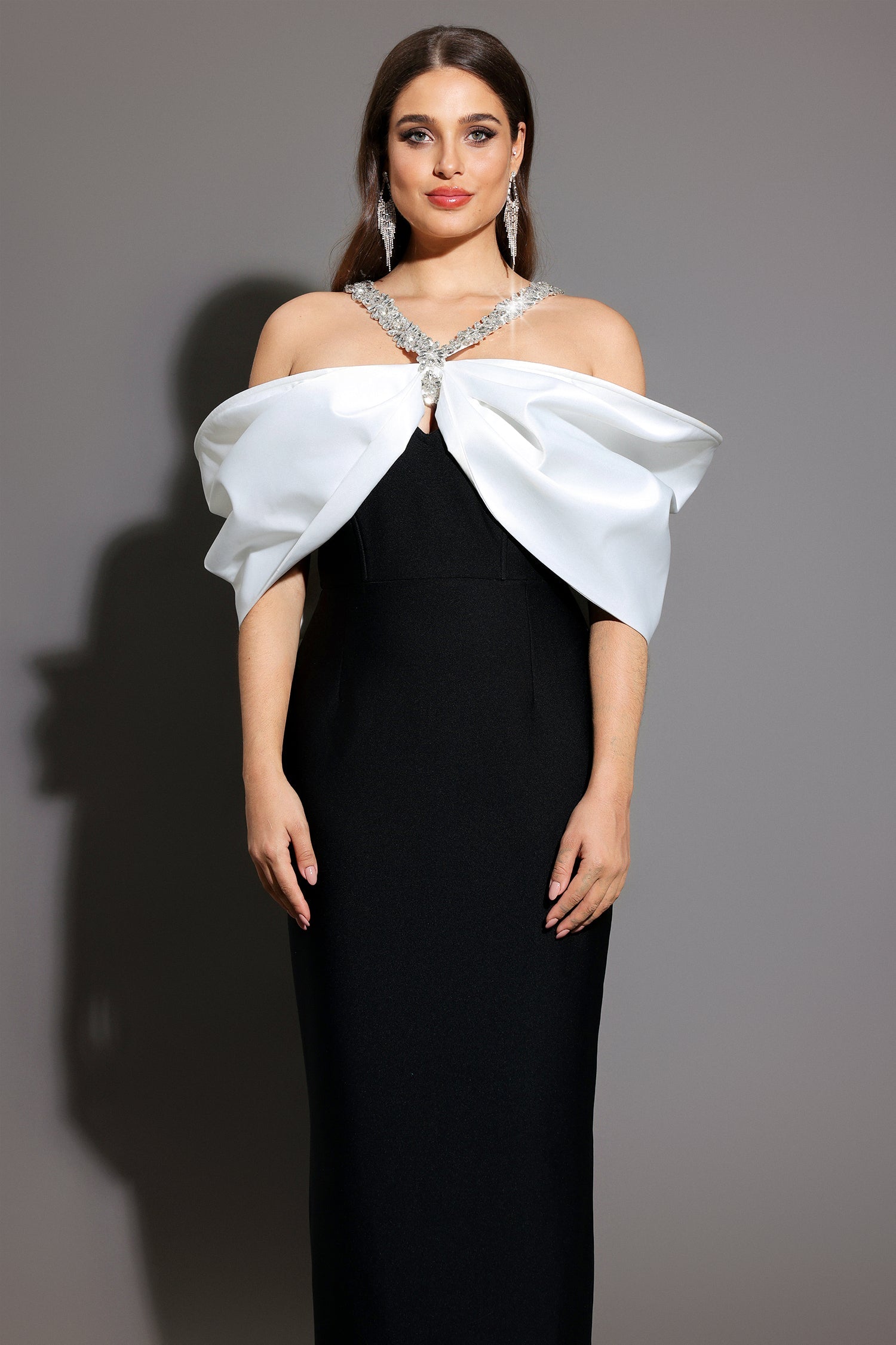 Lucifa Halter Sleeveless Bow Diamond Ribbon Bandage Maxi Dress D250301626
