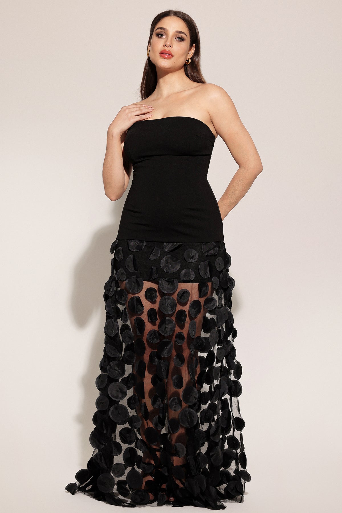 Falzer Sleeveless Netting Wafer Maxi Dress D250301510