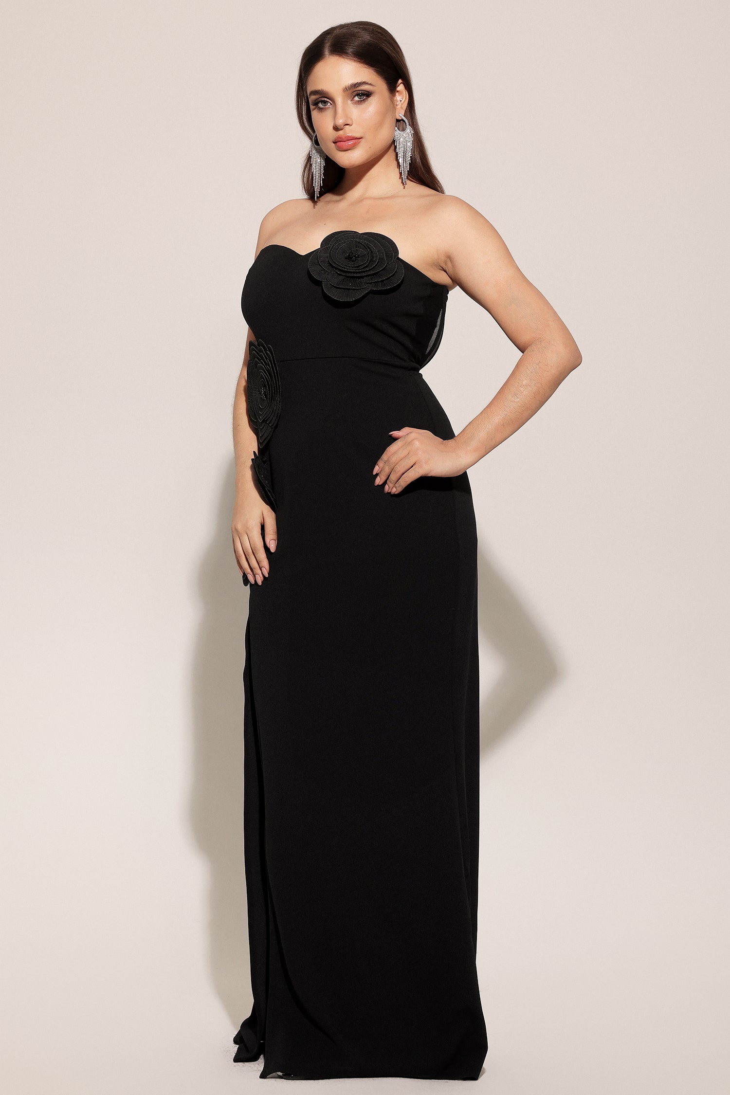 Stretchy Sleeveless Flowers Slit Bandage Maxi Dress D250701537