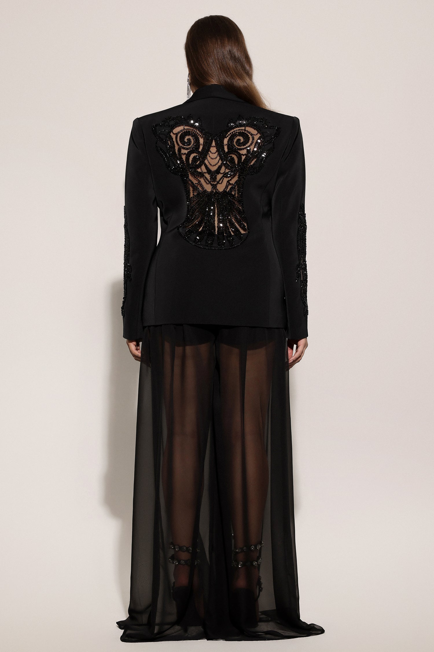 Demri Long Sleeves V-Neck Hollow Out Sequins Maxi Two Piece Set D250701205