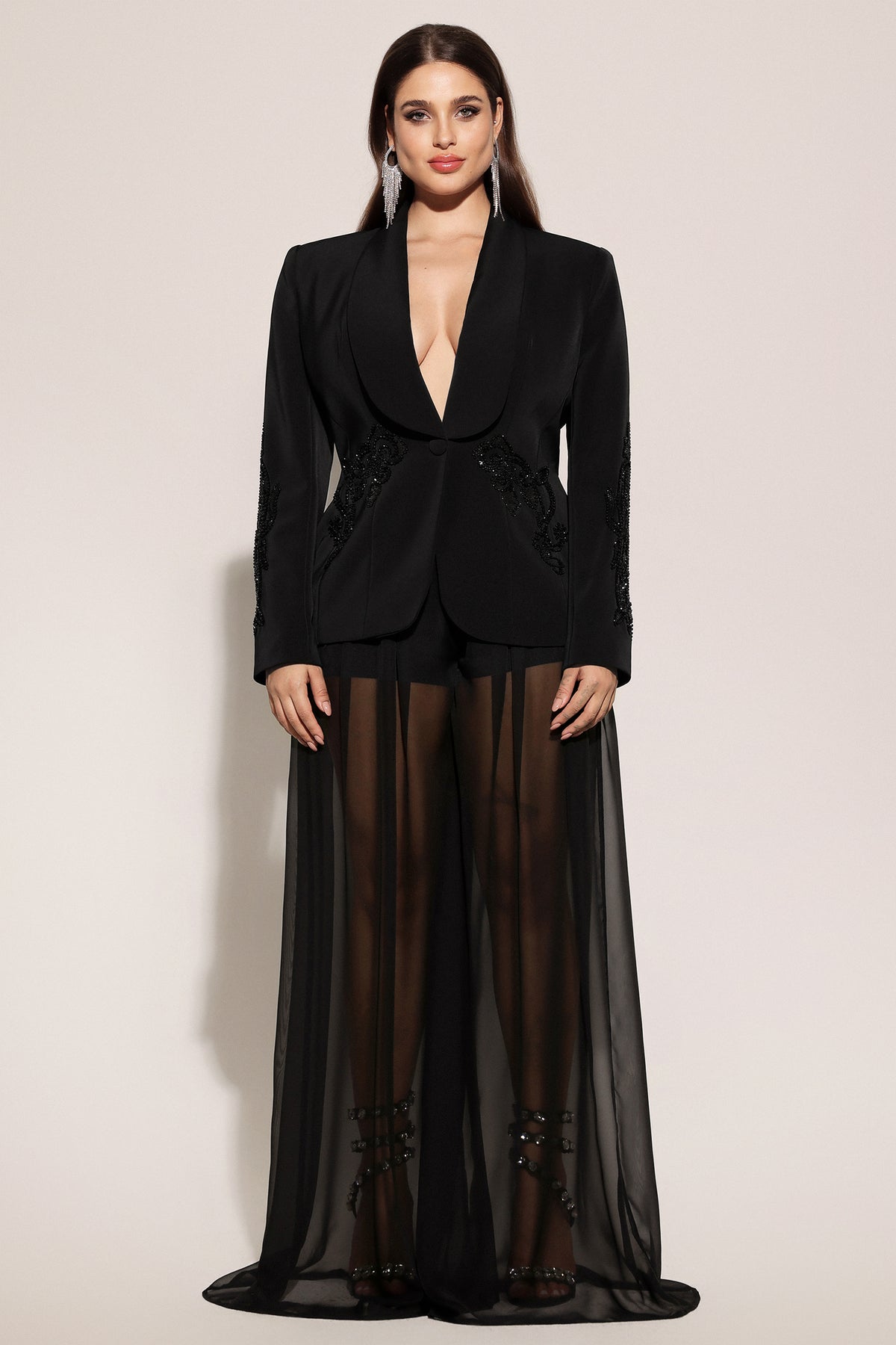 Demri Long Sleeves V-Neck Hollow Out Sequins Maxi Two Piece Set D250701205